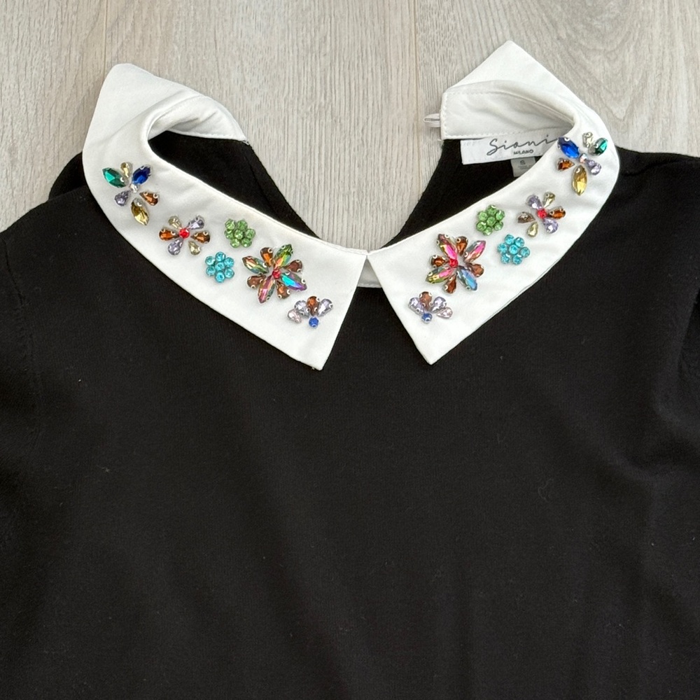 Black Sweater with Embellished White Collar - Women's - Picture 2 of 3